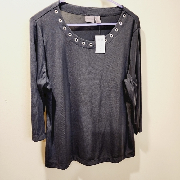 Easy Wear by CHICO'S gray three quarter Sleeves blouse NWT size 2 - Picture 7 of 10